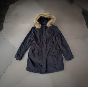 Abercrombie & Fitch Women Size Medium Hooded Black Sherpa Parka Coat Faux Fur
